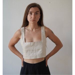 SOLD | L’Académie Square Neck Linen Crop Tank